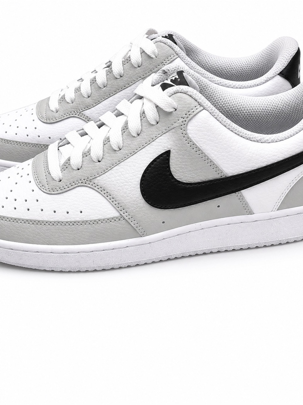 Nike Low-Top Sneakers in White, Gray & Black Swoosh